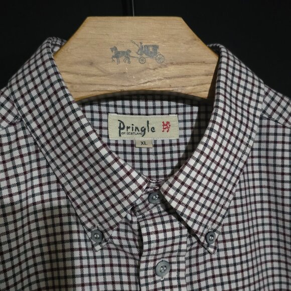 Pringle of Scotland LS BF Men's Shirt - Brown Gray White Plaid - Sz XL* - Picture 3 of 4